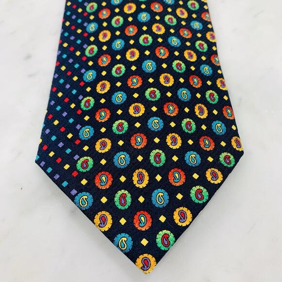 VITALIANO PANCALDI 100% Silk Tie 54” x 4” Multi Diamonds Paisley on Navy NWT - Picture 3 of 11